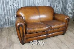 Art Deco Style Leather Two Seater Sofa Vintage Industrial Style Sofa