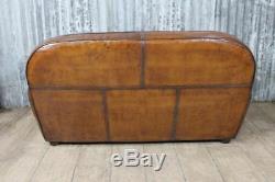 Art Deco Style Leather Two Seater Sofa Vintage Industrial Style Sofa