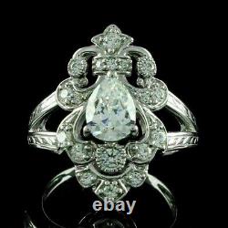Art Deco Style Pear Cut Lab Created Diamond Wedding Engagement 925 Silver Ring