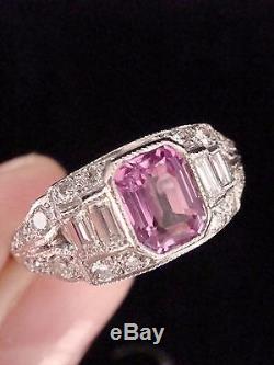 Art Deco Style Platinum Pink Sapphire 1.00ct And Diamond 0.55ct Ring