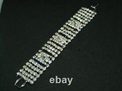Art Deco Style Rhodium Silver Tone Clear CZ Rhinestone Wide Bracelet