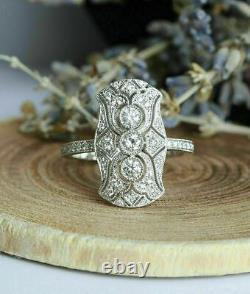 Art Deco Style Round Cut Lab Created Diamond Edwardian 14K WhiteGold Filled Ring