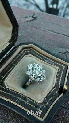 Art Deco Style Round Cut Lab Created Diamond Wedding &Engagement 925 Silver Ring