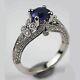 Art Deco Style Round Cut Sapphire Lab Created Diamond 14k White Gold Filled Ring