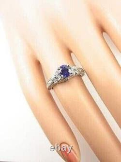 Art Deco Style Round Cut Sapphire Lab Created Diamond 14K White Gold Filled Ring