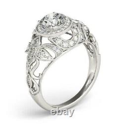 Art Deco Style Round Lab Created Diamond Halo Wedding 14CTWhite Gold Filled Ring