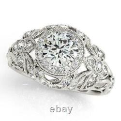 Art Deco Style Round Lab Created Diamond Halo Wedding 14CTWhite Gold Filled Ring