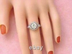 Art Deco Style Round Lab Created Diamond Ruby Wedding 14K White Gold Filled Ring