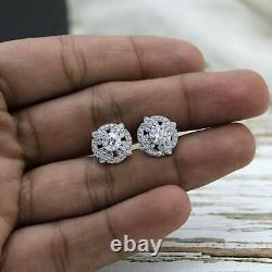 Art Deco Style Round Lab Created Diamond Wedding 14K White Gold Filled Earrings