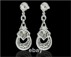 Art Deco Style Round Lab Created Diamond Wedding 14K White Gold Filled Earrings