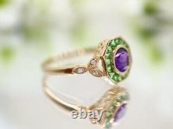 Art Deco Style Simulated Amethyst Hexagon Design Anniversary Ring In 925 Silver
