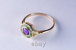 Art Deco Style Simulated Amethyst Hexagon Design Anniversary Ring In 925 Silver