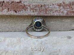 Art Deco Style Simulated Blue Sapphire Double Halo Engagement Ring In 925 Silver
