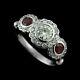 Art Deco Style Simulated Diamond &ruby Three-stone Engagement Ring In 925 Silver