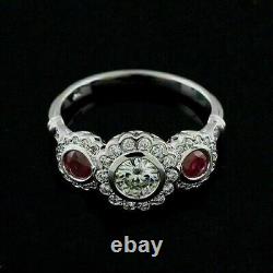Art Deco Style Simulated Diamond &Ruby Three-Stone Engagement Ring In 925 Silver