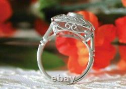 Art Deco Style Simulated Diamond & Sapphire Milgrain Engagement Ring 925 Silver