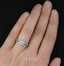 Art Deco Style Simulated Diamond & Sapphire Milgrain Women's Ring In 925 Silver
