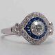 Art Deco Style Simulated Diamond & Sapphire Women Engagement Ring In 925 Silver