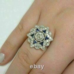 Art Deco Style Simulated Diamond Star Shape Cocktail Engagement Ring 925 Silver