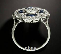 Art Deco Style Simulated Diamond Stylized Flower Engagement Ring In 925 Silver