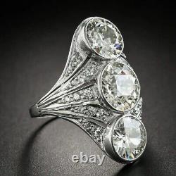 Art Deco Style Simulated Diamond Three-Stone Dinner Women's Ring In 925 Silver