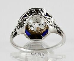 Art Deco Style Simulated Diamond Vintage Inspired Engagement Ring In 925 Silver