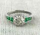 Art Deco Style Simulated Diamond And Emerald Retro Engagement Ring In 925 Silver