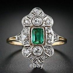 Art Deco Style Simulated Emerald Cocktail Dinner Engagement Ring In 925 Silver