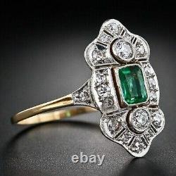 Art Deco Style Simulated Emerald Cocktail Dinner Engagement Ring In 925 Silver
