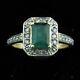 Art Deco Style Simulated Emerald Halo Women's Engagement Gift Ring In 925 Silver