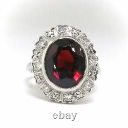Art Deco Style Simulated Garnet Halo Women's Engagement Gift Ring In 925 Silver