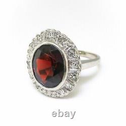 Art Deco Style Simulated Garnet Halo Women's Engagement Gift Ring In 925 Silver