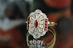 Art Deco Style Simulated Red Ruby Cocktail Women's Engagement Ring In 925 Silver