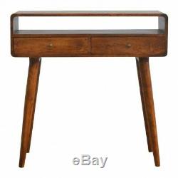 Art Deco Style Solid Dark Wood Curved Chestnut Console Table Mid Century Legs