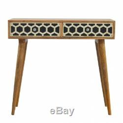 Art Deco Style Solid Wooden Desk / Console Table With Black + White Bone Inlay