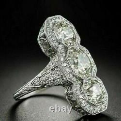 Art Deco Style Three Round Diamond Fine Filigree Design 925 Silver Wedding Ring