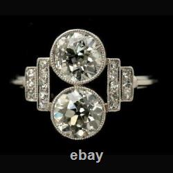 Art Deco Style Toi Et Moi Simulated Diamond Filigree Women's Ring In 925 Silver