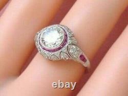Art Deco Style White Simulated Diamond Halo Engagement Beauty Ring In 925 Silver