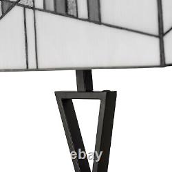 Art Deco Tiffany Style Rectangular Glass Table Lamp Ivory Grey Modern