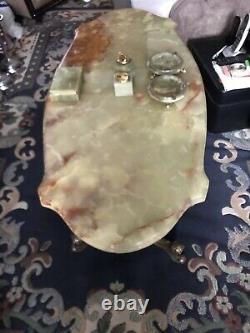 Art Deco, Vintage Onyx Coffee Table On Brass Coloured Metal Base, Quirky, Heavy