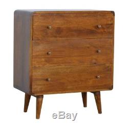 Art Deco Vintage Style Chest Of Three Drawers In Dark Solid Wood Fully Assembled