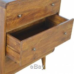 Art Deco Vintage Style Chest Of Three Drawers In Dark Solid Wood Fully Assembled