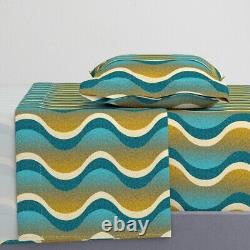 Art Deco Yellow Waves Vintage Style 100% Cotton Sateen Sheet Set by Spoonflower