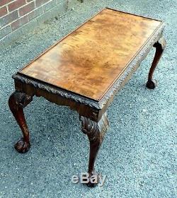 Art Deco antique Georgian type carved burr walnut oblong coffee occasional table