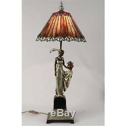 Art Deco/nouveau Table Lamp 76cm Charleston Lady Figurine Tiffany Style Shade