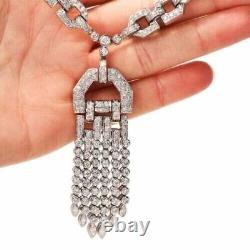 Art Deco style 15.65 CTW White CZ Tassel Pendant Necklace in 925 Sterling Silver