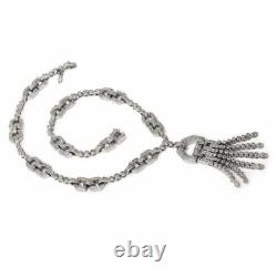 Art Deco style 15.65 CTW White CZ Tassel Pendant Necklace in 925 Sterling Silver