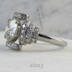 Art Deco style 3.00 CT Round cut lab created Diamond Engagement 925 Silver Ring