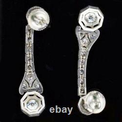 Art Deco style Baguette Sapphire & Lab Created Diamond women 925 Silver Earring