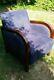 Art Deco Style Armchair. Navy Fabric With Dark Wood